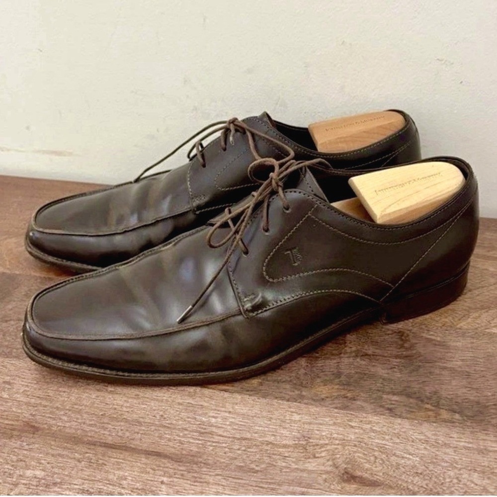 Tods Derby Dress Shoes Brown Leather Made In Italy Designer Mens US 11.5‎ UK 10